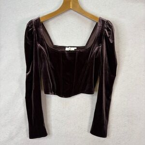ASTR The Label Ashbury Velvet Corset Long Sleeve Top Raisin Womens XL Romantic